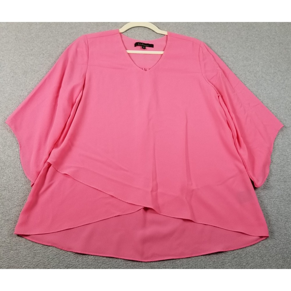 Calessa Blouse Women's‎ S Small Pink V Neck Tunic Lagenlook Flowy 3/4 Sleeves